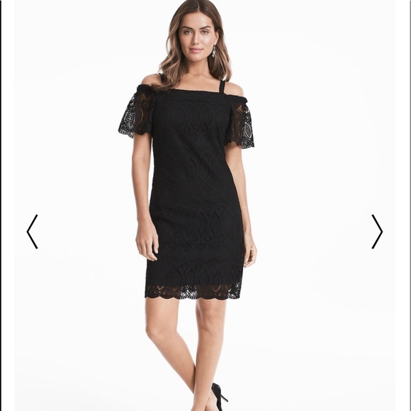 NWT Petite Off-The-Shoulder Black Lace Shift Dress - Picture 4 of 5